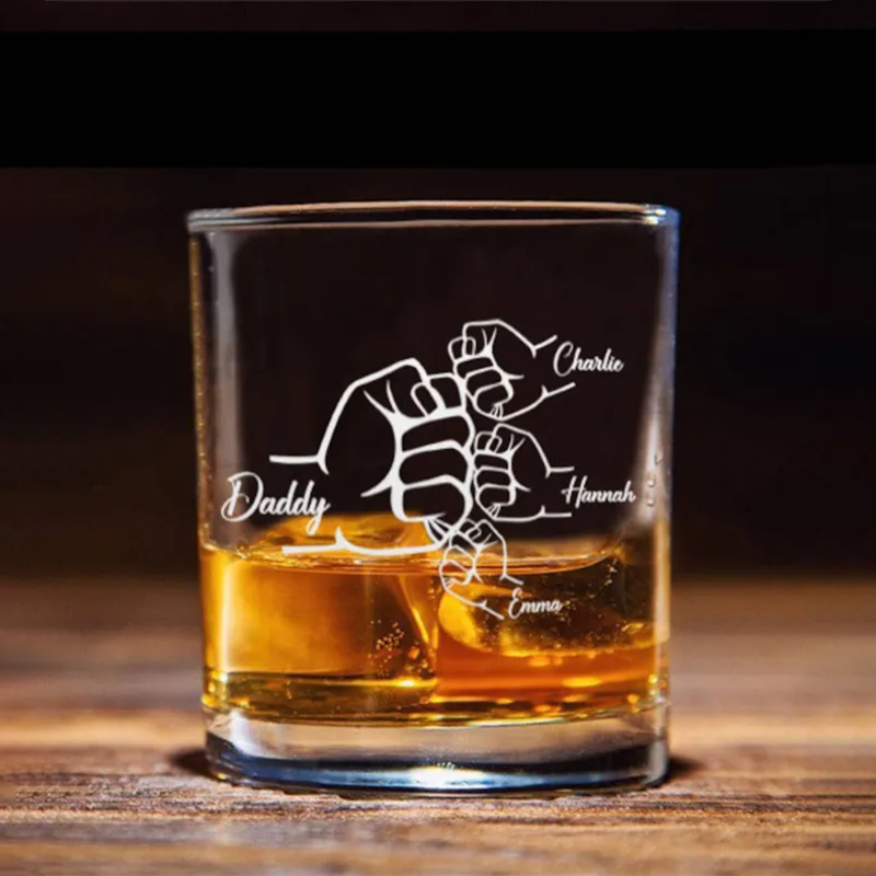 Dad Fist Bump Fathers Day Gift for Daddy Personalized Father and Son Fist Bump Customize Father and Daughter gift Whiskey Glass