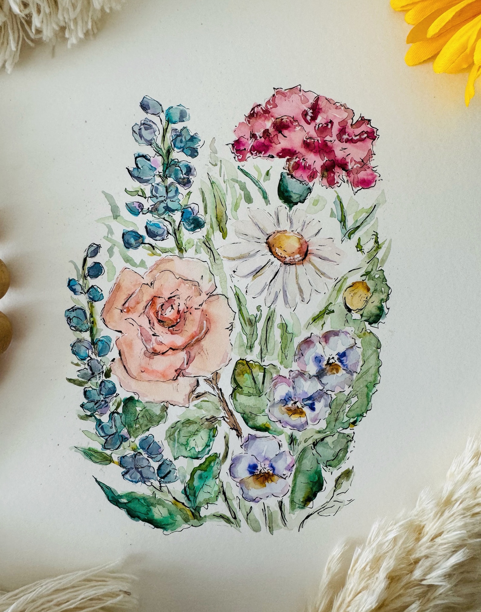 Custom Watercolour Birthday Flower Family Painting