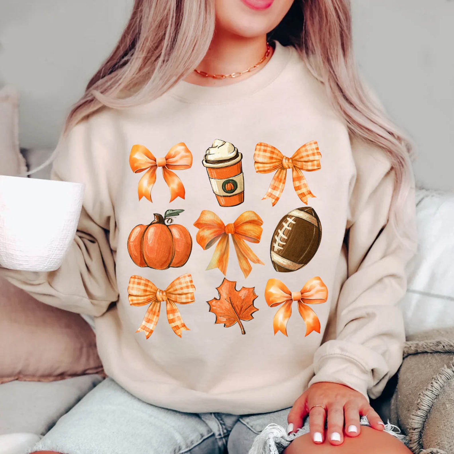 Retro Fall Bow Football Autumn Pumpkin Tee