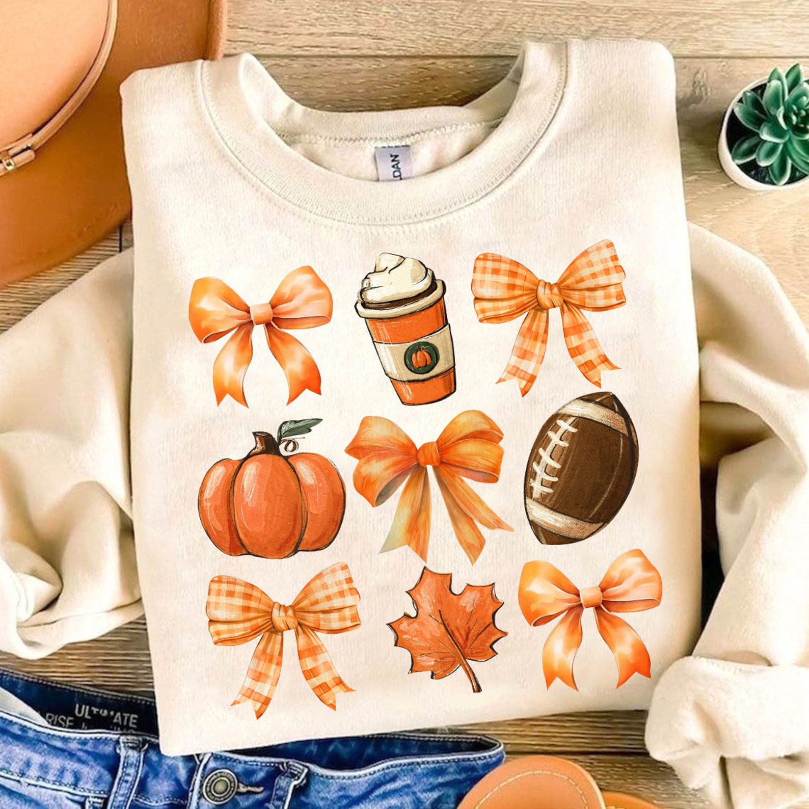 Retro Fall Bow Football Autumn Pumpkin Tee