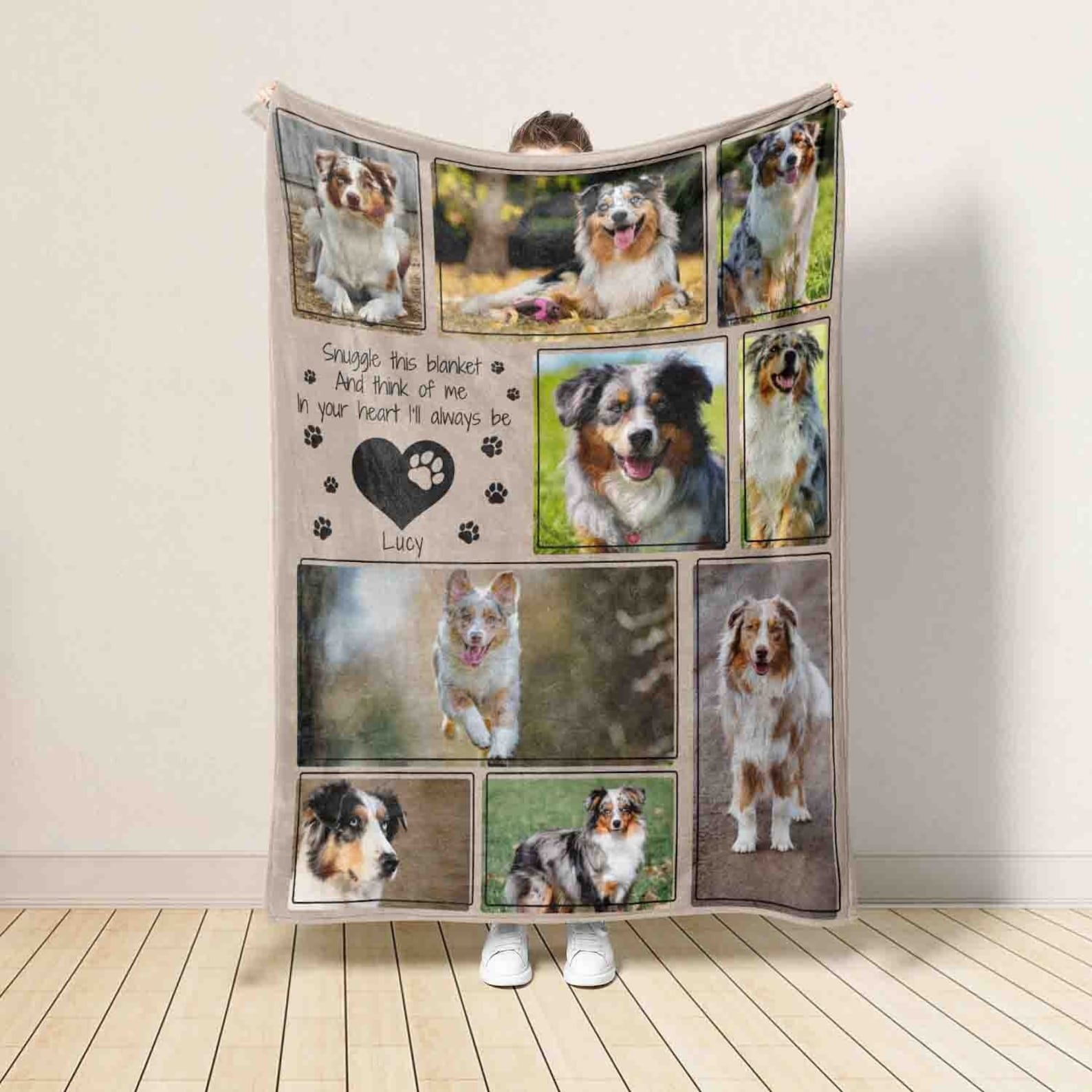 Custom Dog Photo Blanket | Pet Memorial Gift | Sympathy Keepsake | Paw Print Blanket