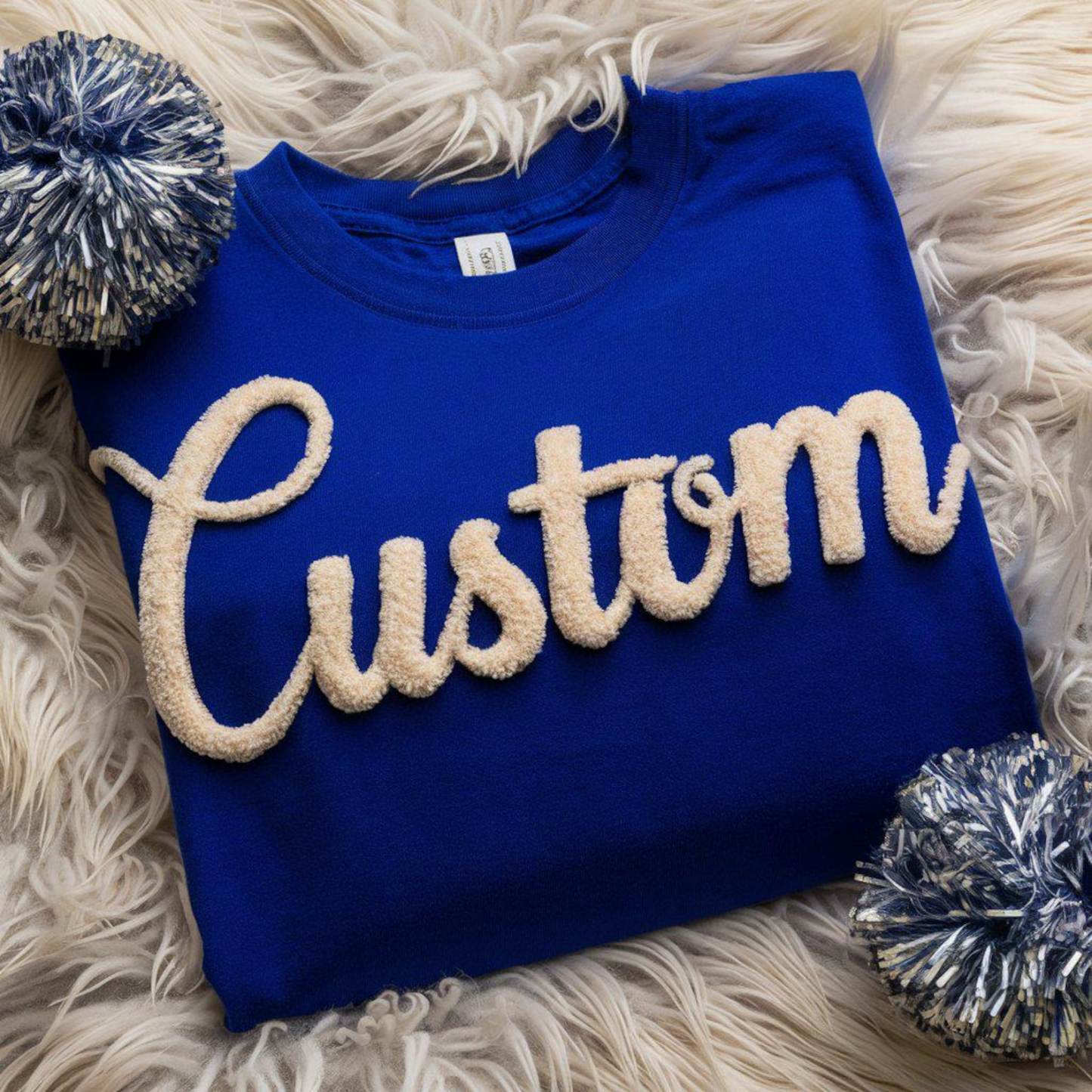 CUSTOM Personalized YARN EMBROIDERED Sweatshirt, Chenille Yarn Team Game Day Gear Apparel Fuzzy Letters Customized Team Spirit Shirts