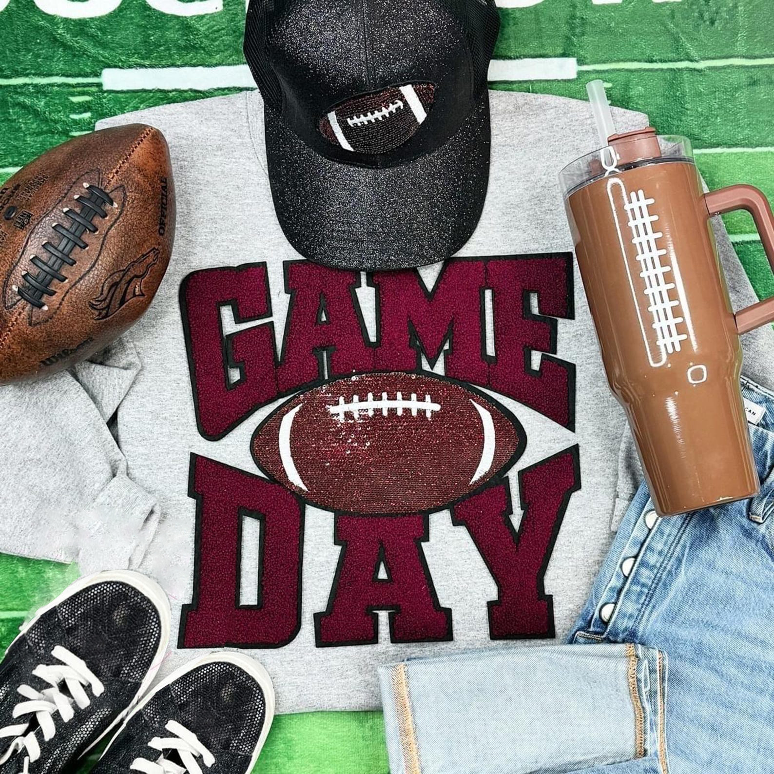 Football Game Day Chenille and Sequin Patch Crewneck Sweatshirt