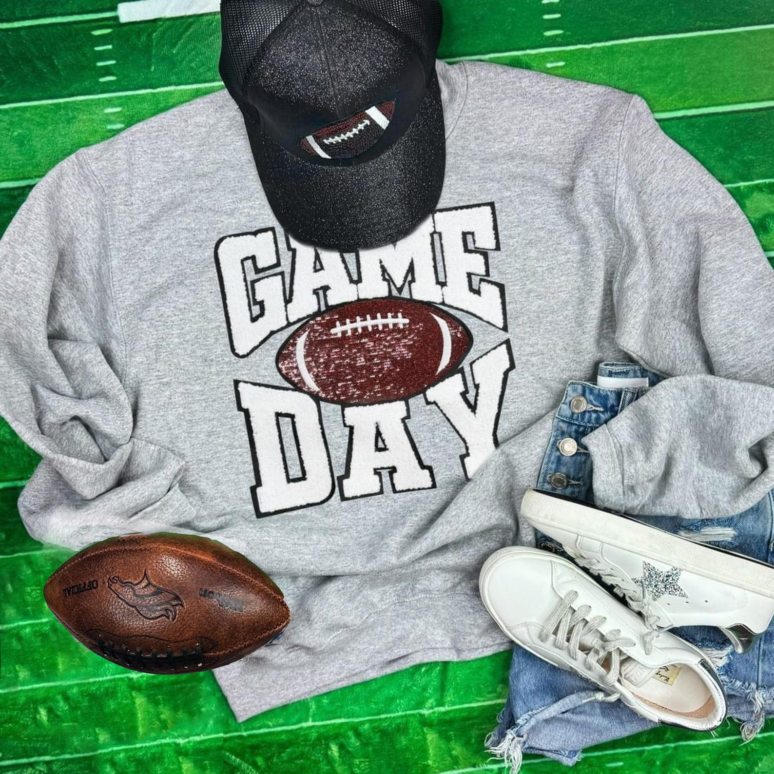 Football Game Day Chenille and Sequin Patch Crewneck Sweatshirt