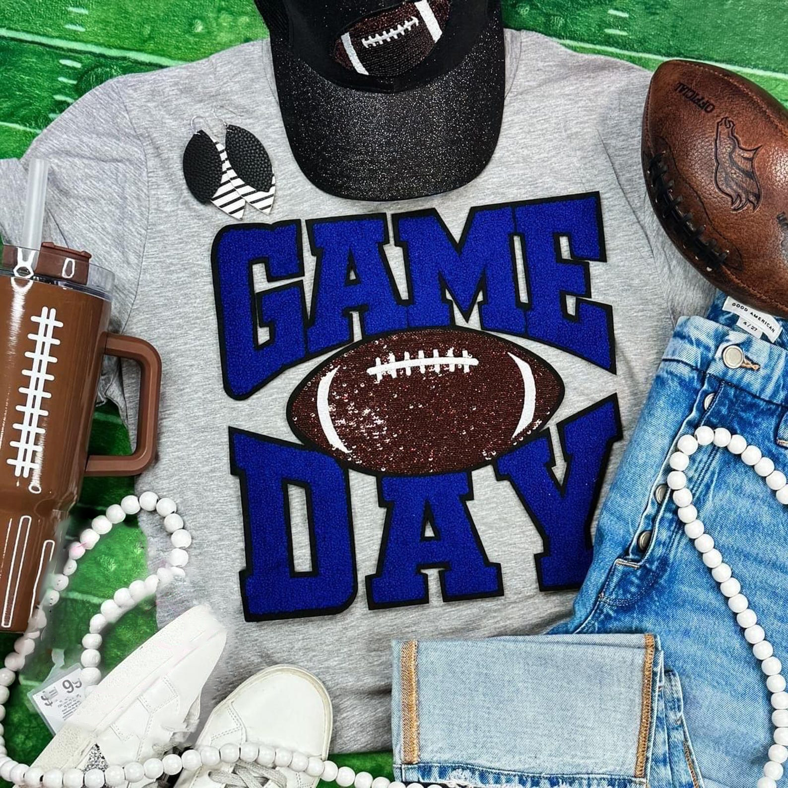 Football Game Day Chenille and Sequin Patch Crewneck Sweatshirt