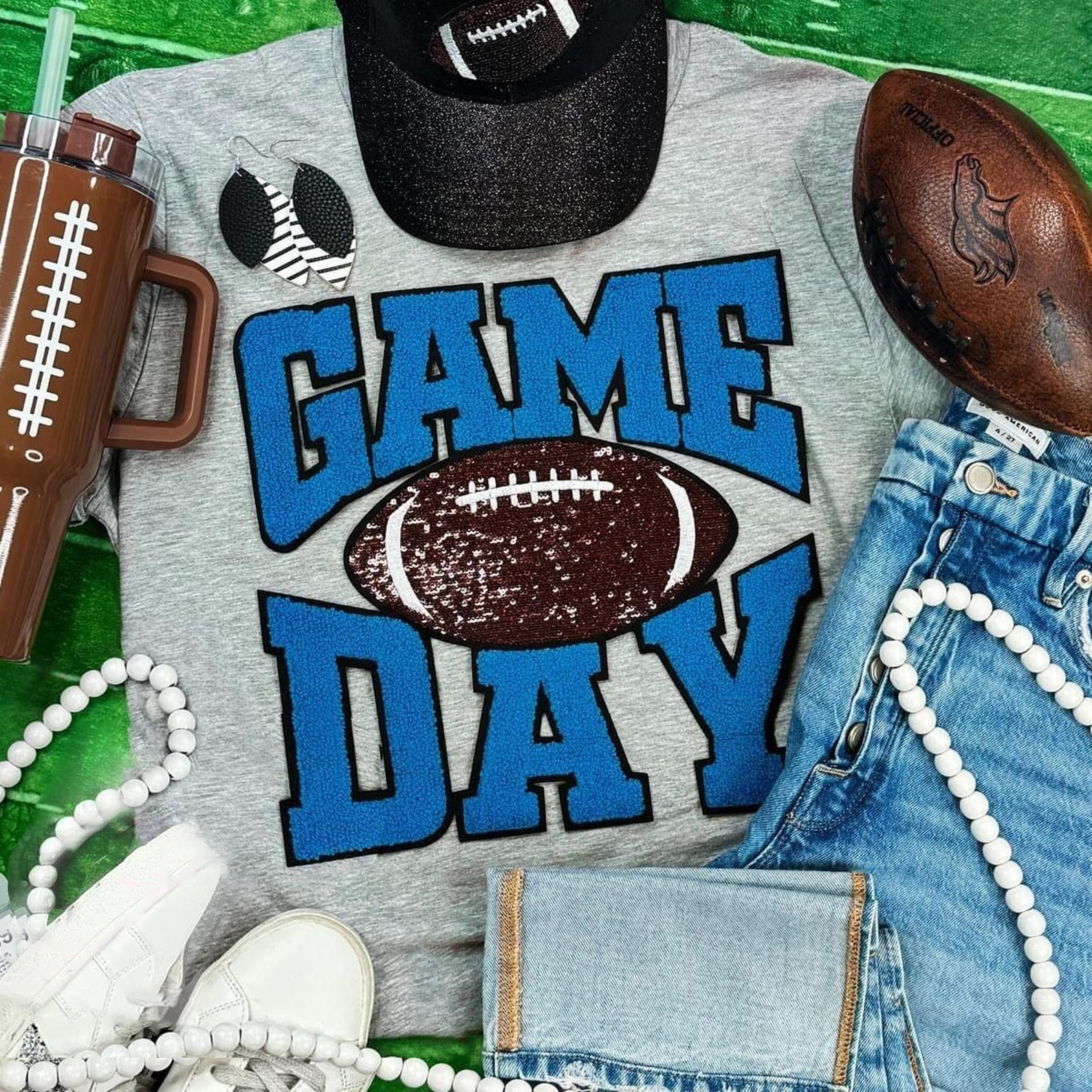 Football Game Day Chenille and Sequin Patch Crewneck Sweatshirt