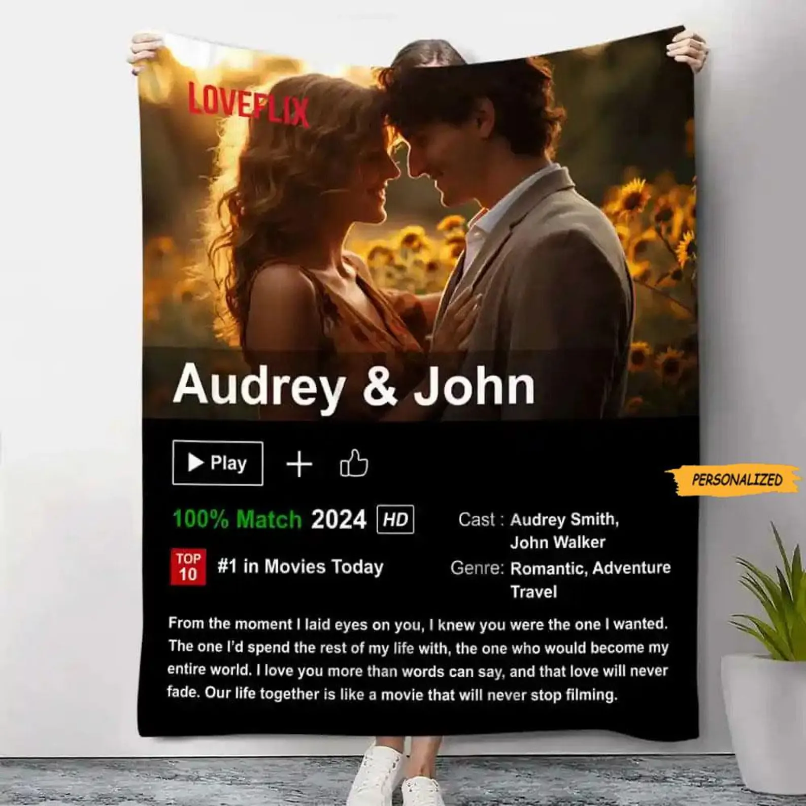 Custom LOVEFLIX Movie Photo Blanket with Your Photo