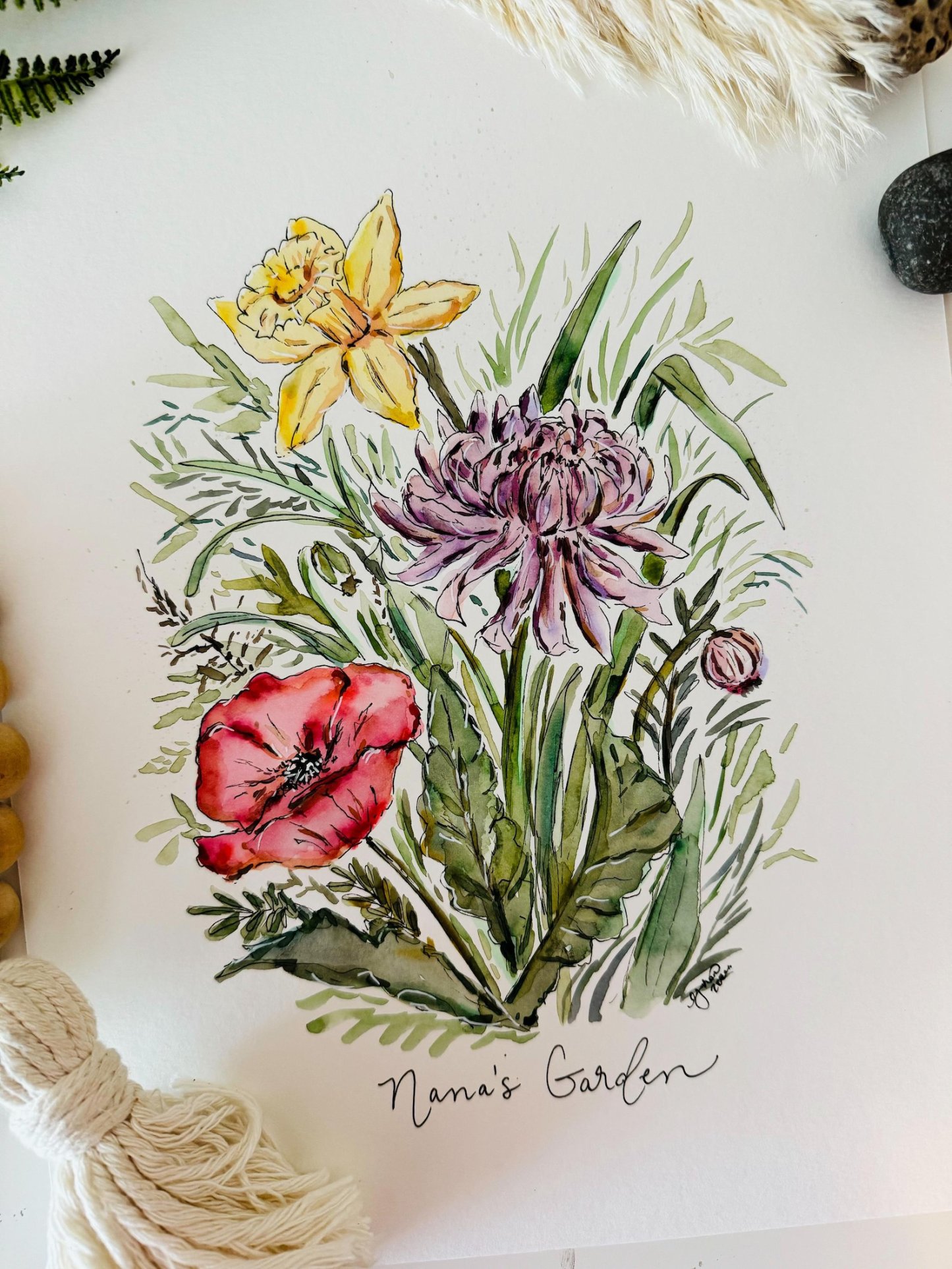 Custom Watercolour Birthday Flower Family Painting