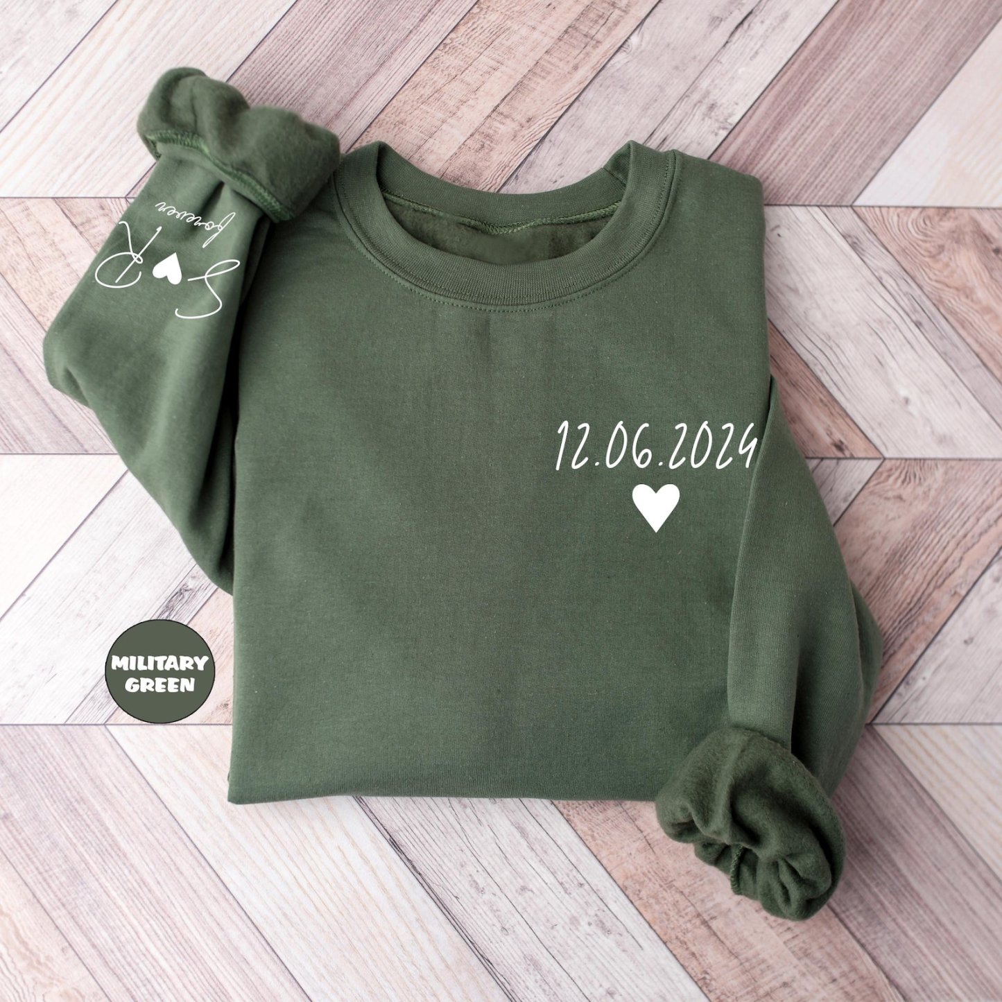 Personalized Date Sweatshirt With Initials On Sleeve