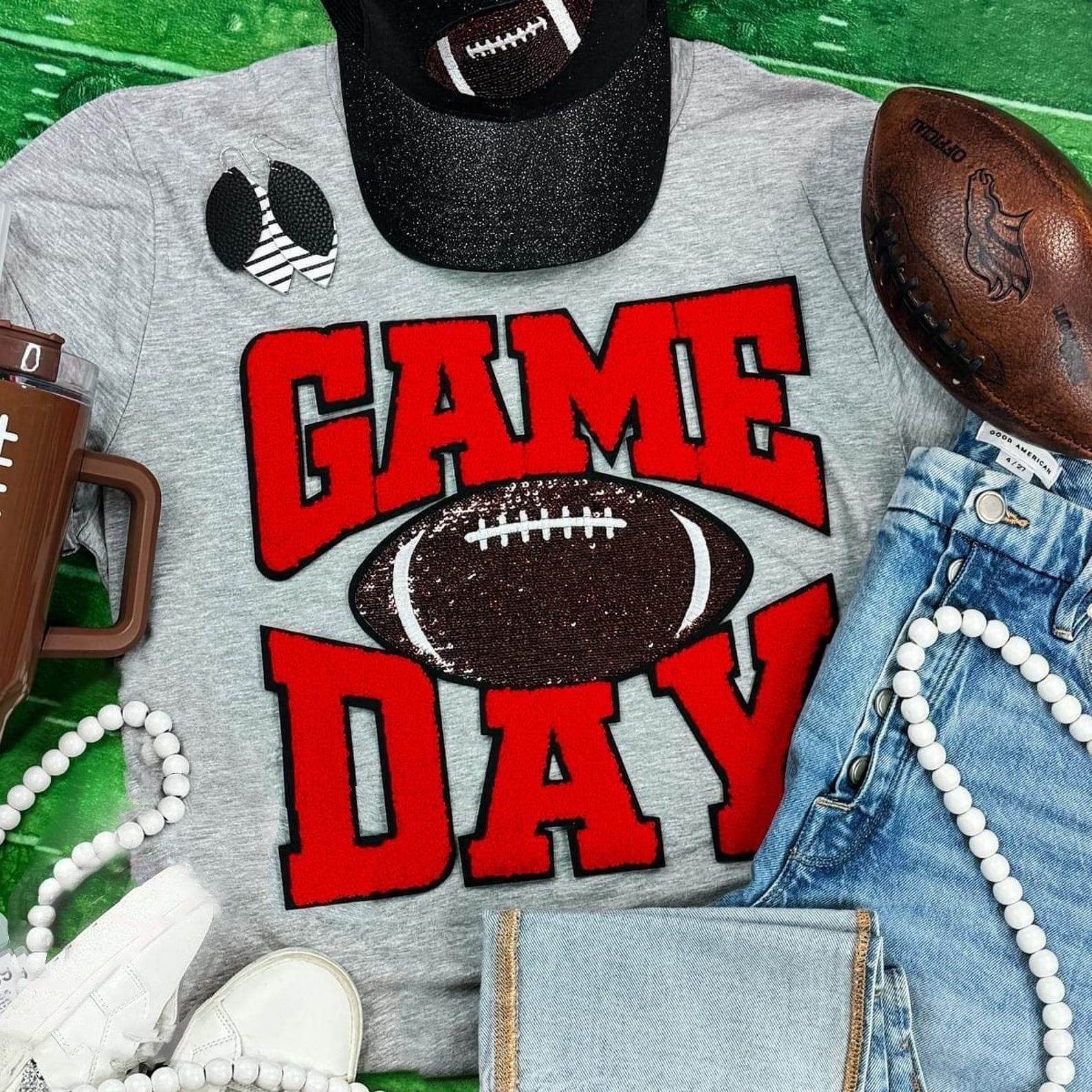 Football Game Day Chenille and Sequin Patch Crewneck Sweatshirt