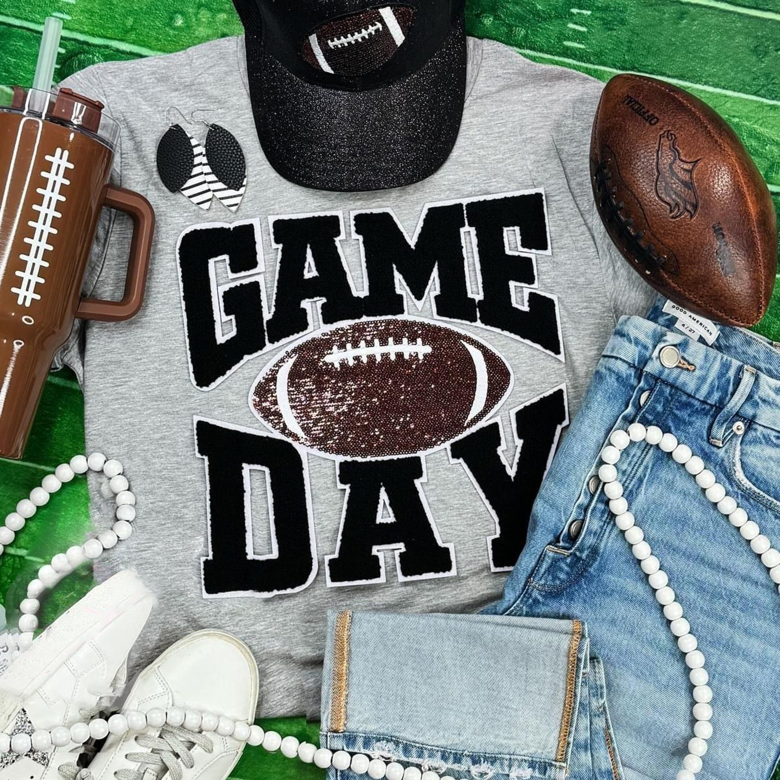 Football Game Day Chenille and Sequin Patch Crewneck Sweatshirt