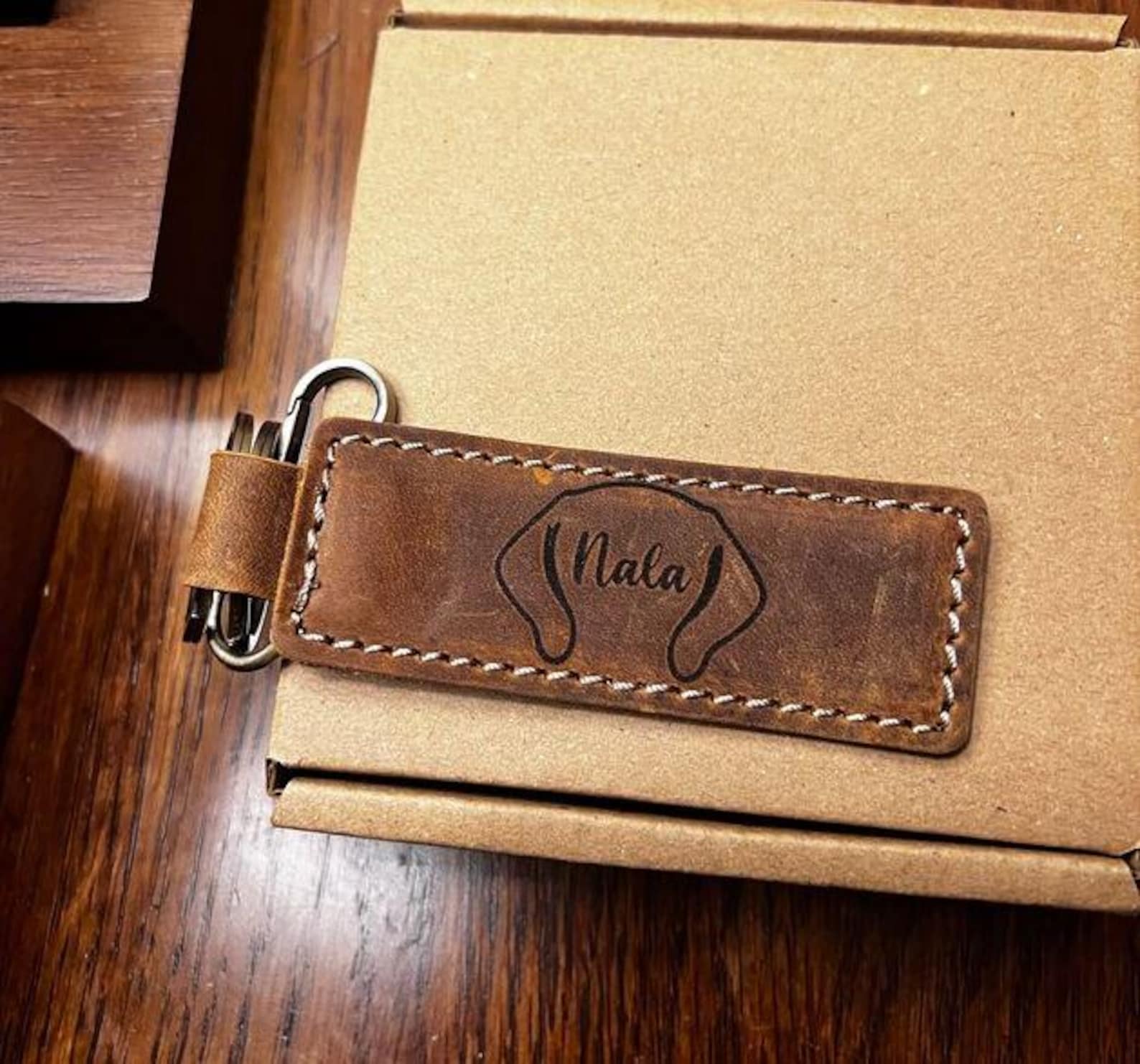 Custom Pet Portrait Leather Keyring, Leather Keychain