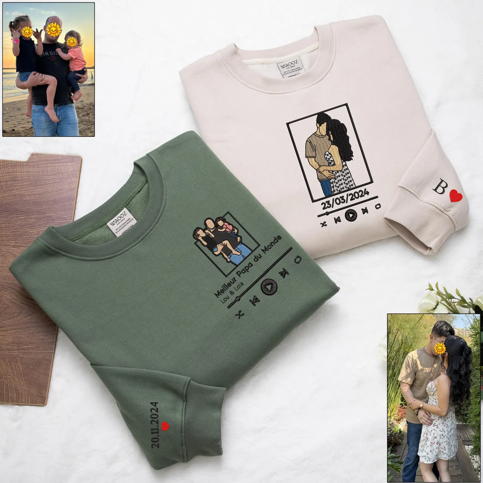 Custom Embroidered Portrait Love Song from Photo Sweatshirt, Valentines Couple Portrait Gift