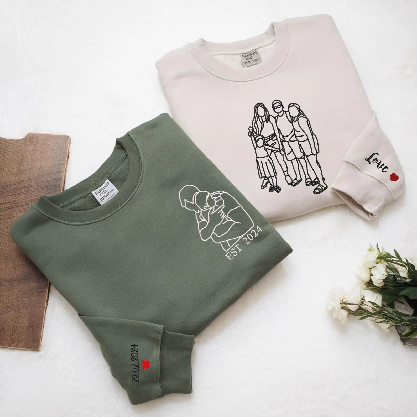 Custom Embroidered Portrait Sweatshirt Hoodie from Photo Gift for Couples Family