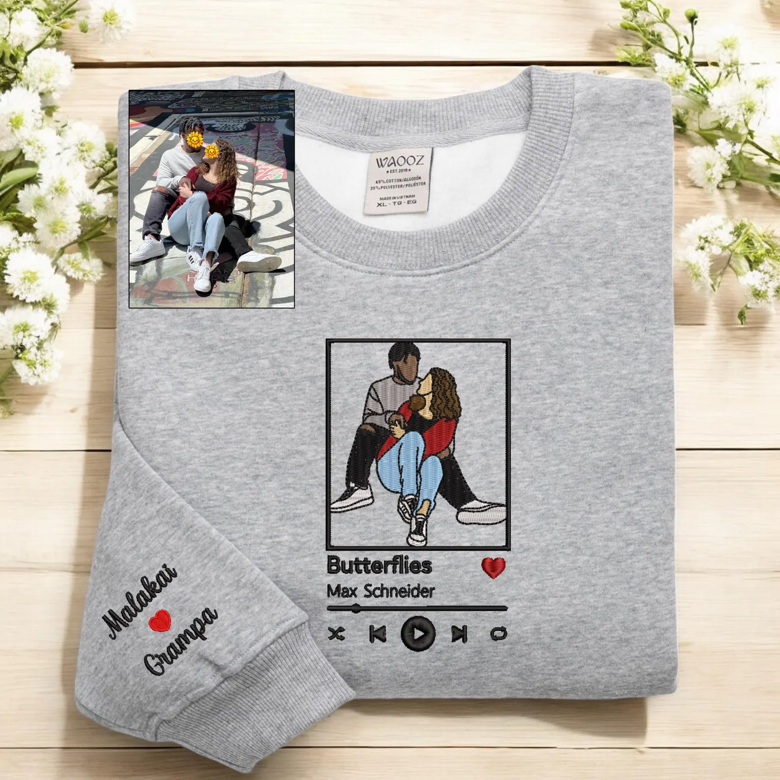 Custom Embroidered Portrait from Photo Sweatshirt Couple Portrait Shirt