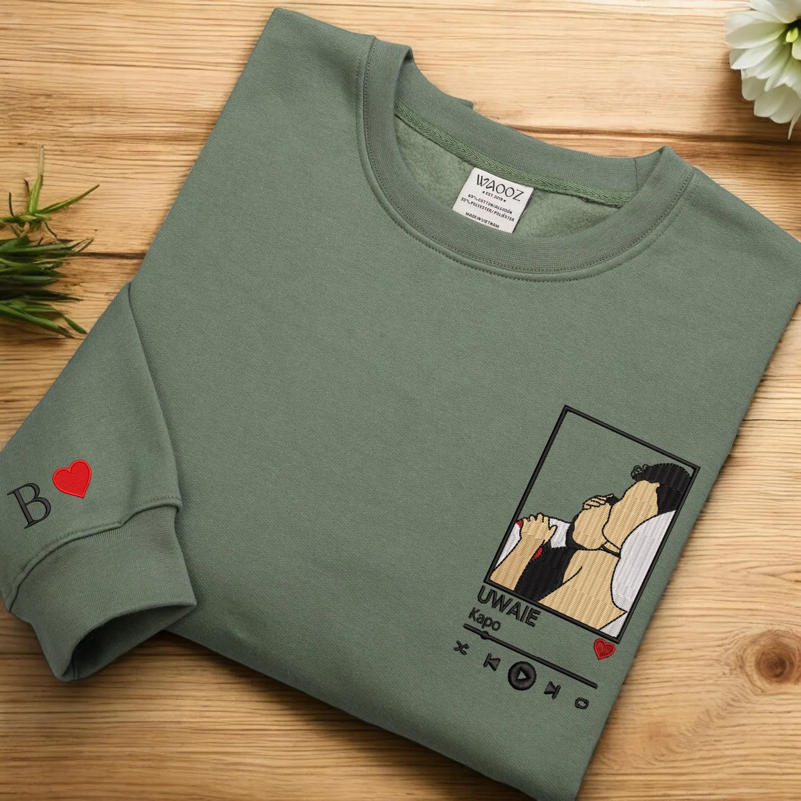 Custom Embroidered Portrait from Photo Sweatshirt Couple Portrait Shirt