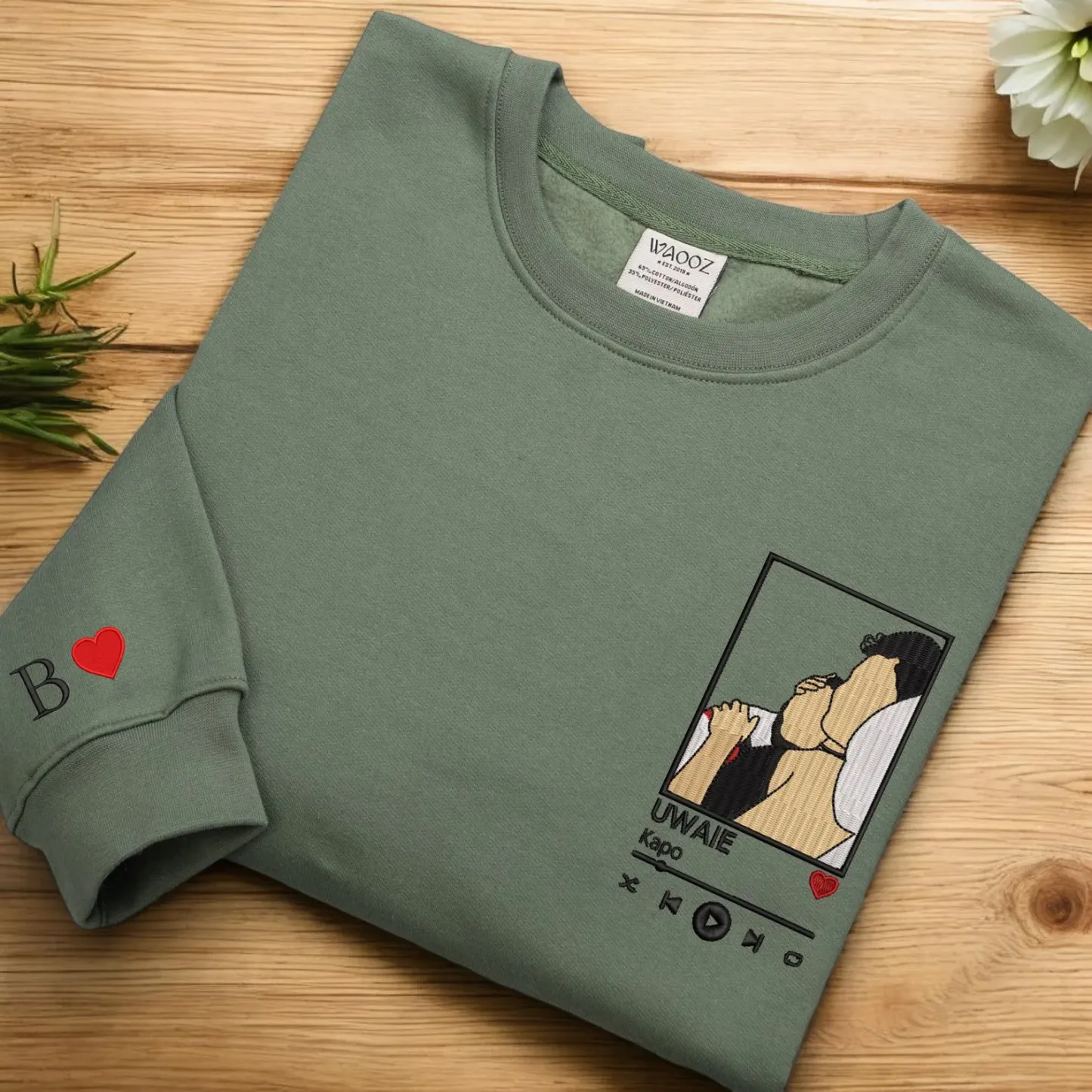 Custom Embroidered Portrait from Photo Sweatshirt Couple Portrait Shirt