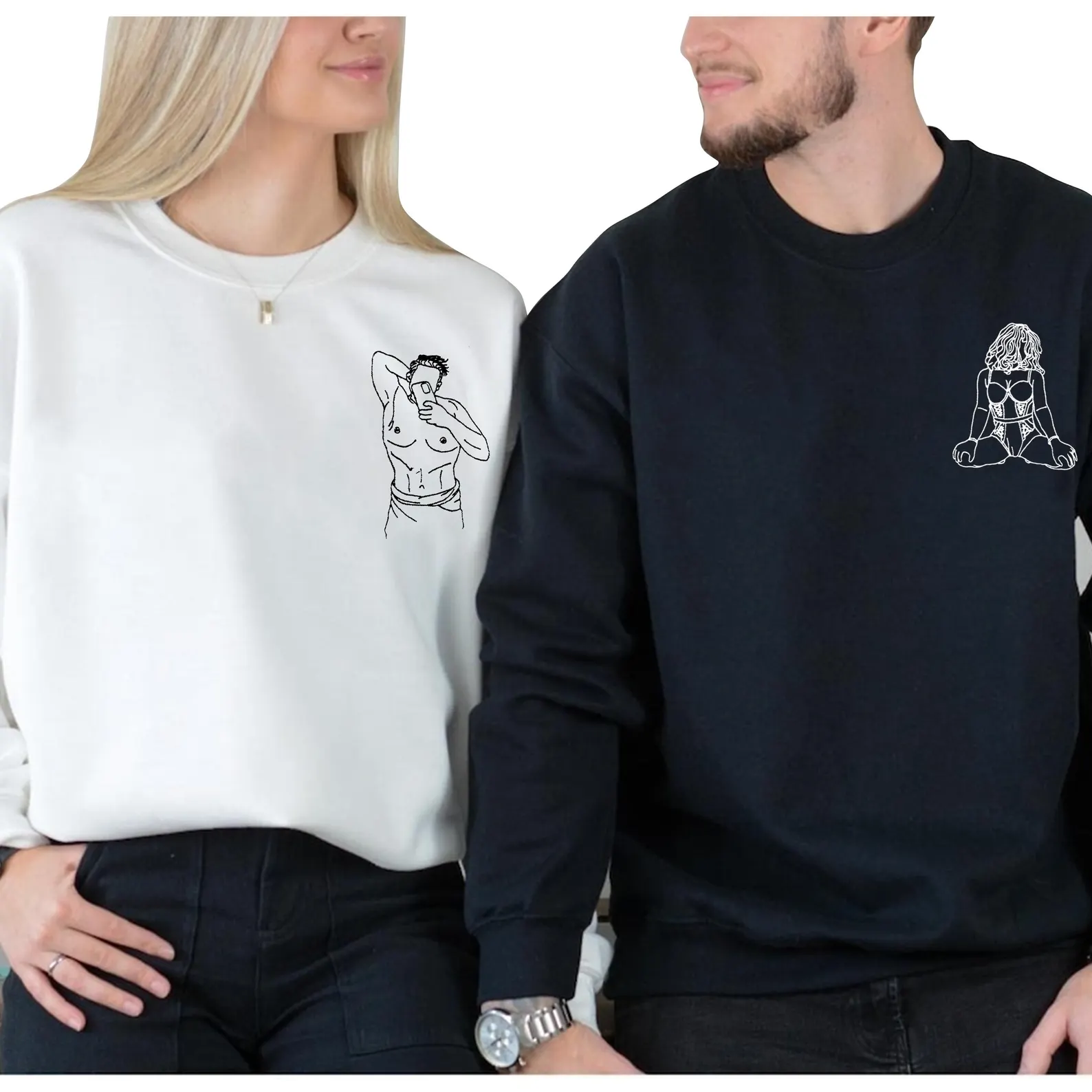 Custom Embroidered Sweatshirt – Personalized Sexy Portrait Gift for Him 💕🔥