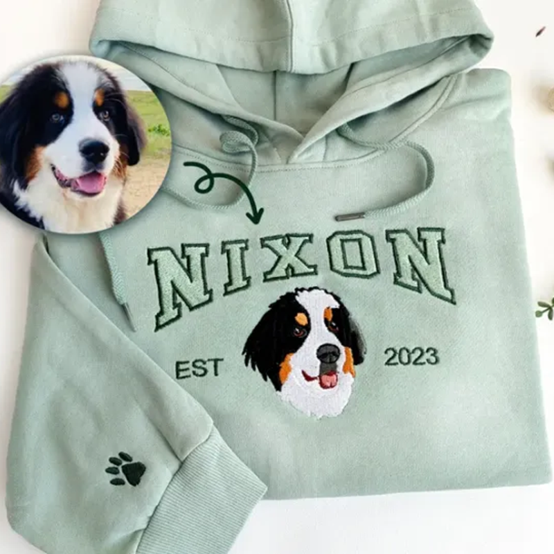 Custom Dog Hoodie Embroidered Dog Name, Personalized Pet Face Sweatshirt from Your Photo, Varsity Sweatshirt, Gifts for Dog Lovers