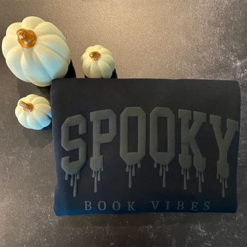 Spooky Book Vibes Puff Vinyl Sweatshirt, Spooky Reader Crewneck Sweatshirt, Book Sweatshirt, Funny Reading Shirt, Spooky Season