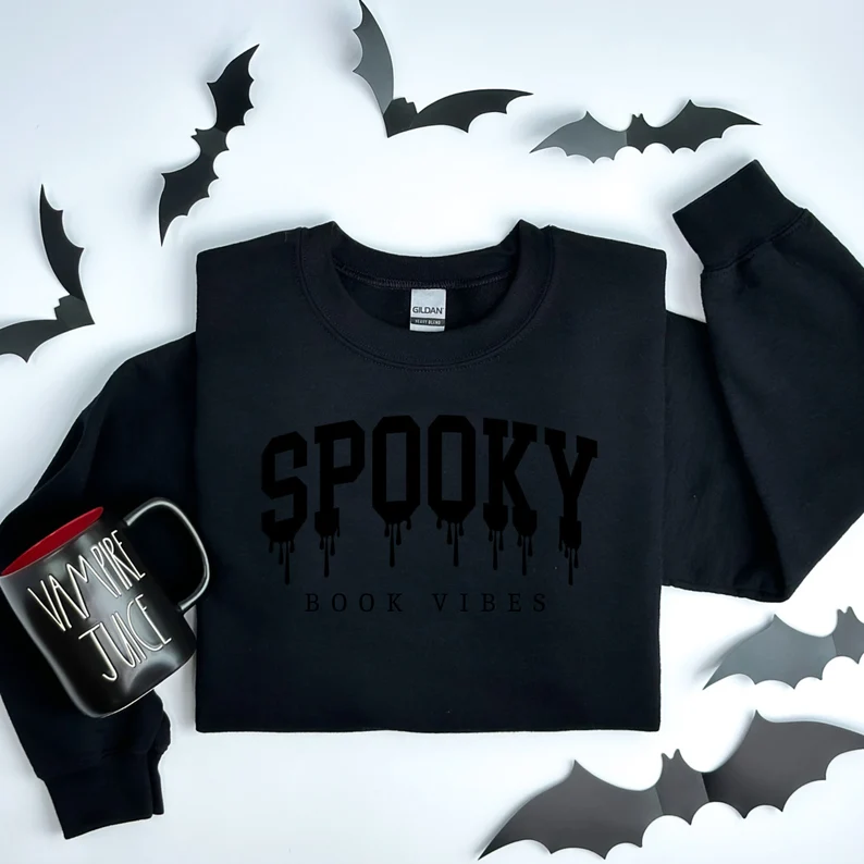 Spooky Book Vibes Puff Vinyl Sweatshirt, Spooky Reader Crewneck Sweatshirt, Book Sweatshirt, Funny Reading Shirt, Spooky Season