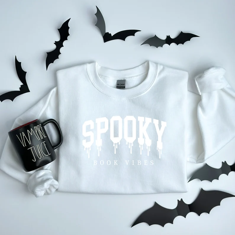 Spooky Book Vibes Puff Vinyl Sweatshirt, Spooky Reader Crewneck Sweatshirt, Book Sweatshirt, Funny Reading Shirt, Spooky Season
