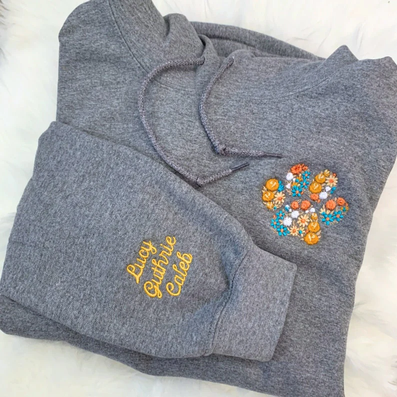 Custom Floral Embroidered Pet Pawprint Sweatshirt