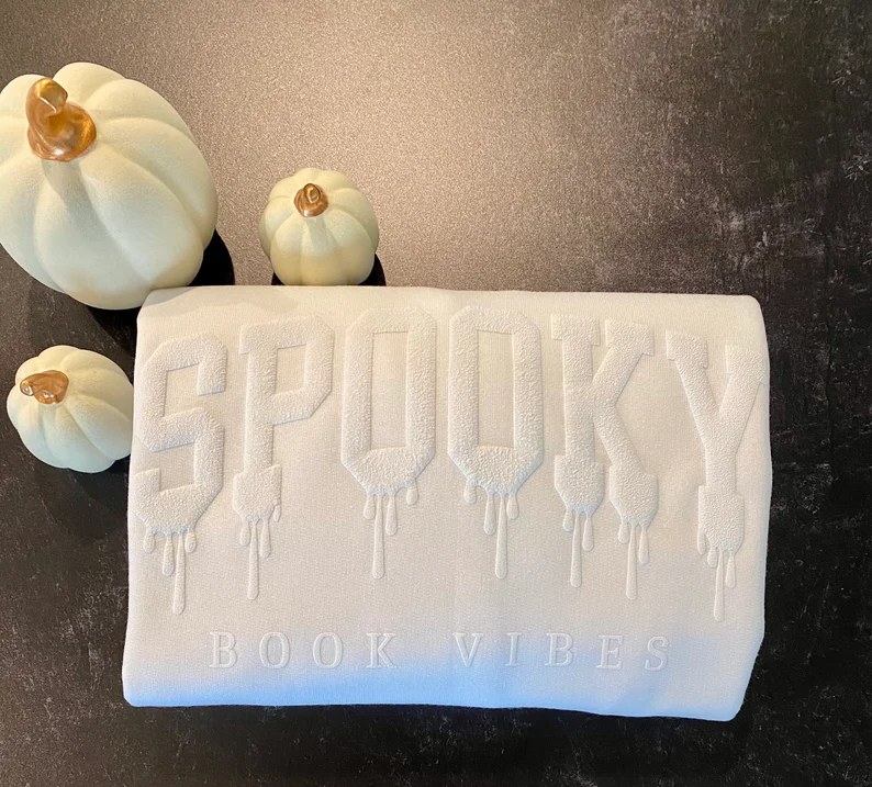 Spooky Book Vibes Puff Vinyl Sweatshirt, Spooky Reader Crewneck Sweatshirt, Book Sweatshirt, Funny Reading Shirt, Spooky Season