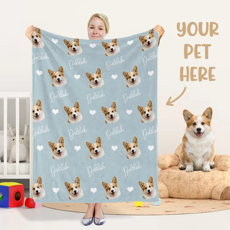 Personalized Dog Blanket with Name | Custom Photo Blanket for Dog | Custom Pet Photo Blanket | Personalized Dog Lover Gift