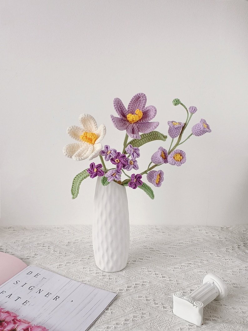 Crochet flowers bouquet, Tulip, Pink, white, purple, blue, everlasting, Graduation, Birthday, Friend, Sister, Girlfriend Gift, love