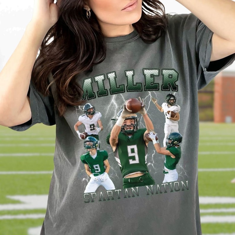 Custom Photo Collage Football Shirt, Personalized 90s Style Bootleg Graphic Sports Tee, Football Senior Mom or Dad Gift, Your Own Bootleg