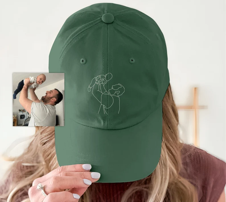 Personalised Dad Sketch Portrait Hats-Embroidered Photo Outline Caps for Family