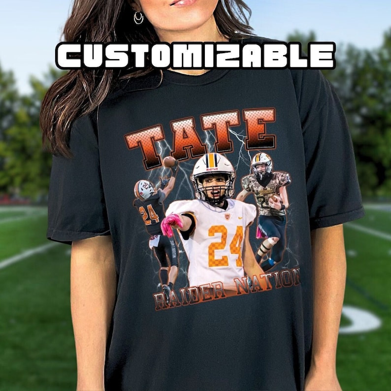 Custom Photo Collage Football Shirt, Personalized 90s Style Bootleg Graphic Sports Tee, Football Senior Mom or Dad Gift, Your Own Bootleg