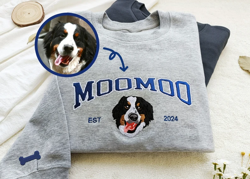 Custom Embroidered Pet From Your Photo,Sweatshirt,Varsity Style,Hoodie with Dog Name,Pet Lover Gift,Dog Owner Gift