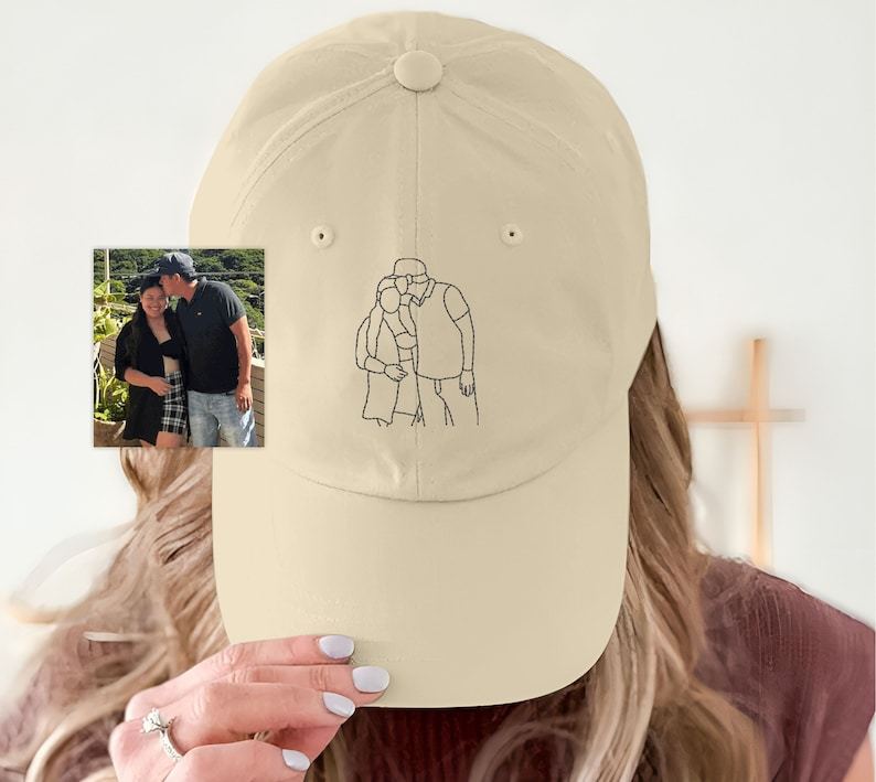 Personalised Dad Sketch Portrait Hats-Embroidered Photo Outline Caps for Family