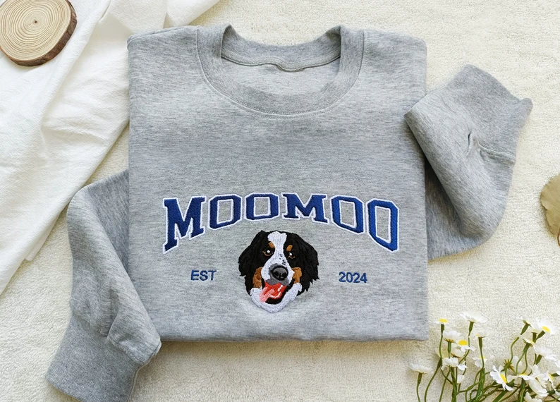 Custom Embroidered Pet From Your Photo,Sweatshirt,Varsity Style,Hoodie with Dog Name,Pet Lover Gift,Dog Owner Gift