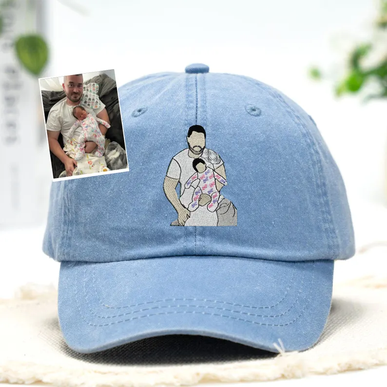 Personalized Dad Cap - Custom Portrait Embroidered Dad Hat Using Photo