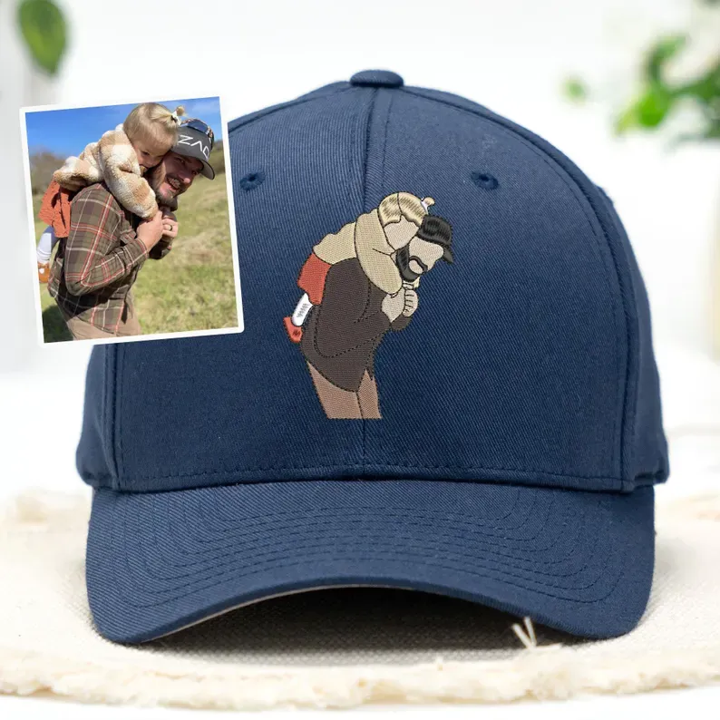 Personalized Dad Cap - Custom Portrait Embroidered Dad Hat Using Photo