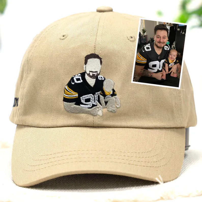 Personalized Dad Cap - Custom Portrait Embroidered Dad Hat Using Photo