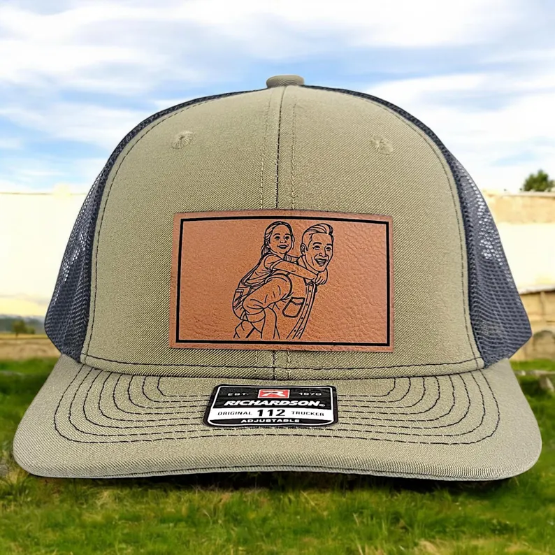 Custom Photo Hats for Dad, Leather Patch Hat, Fathers Day Gift, Dad Gift from Daughter Son