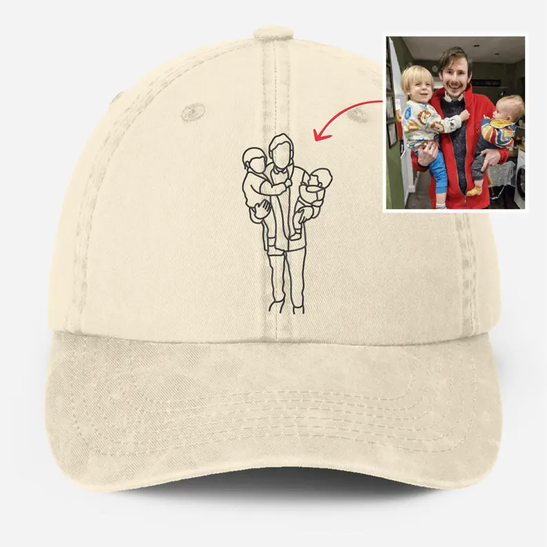 Custom Embroidered Sketch Hat-Personalized Portrait Vintage Baseball Father's Day Cap