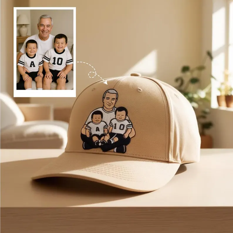 Personalized Dad Cap - Custom Dad Photo&Family Portrait Embroidered Dad Hat  for Father's Day Gift