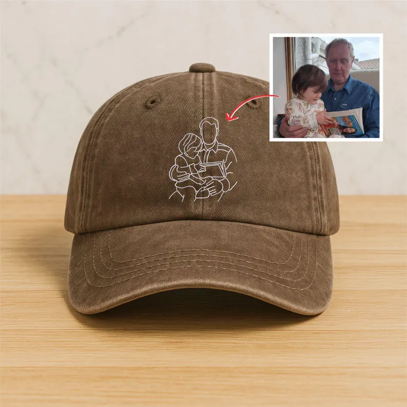 Custom Embroidered Sketch Hat-Personalized Portrait Vintage Baseball Father's Day Cap