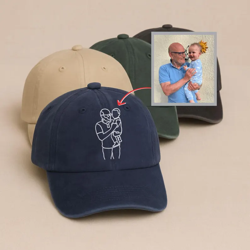 Custom Embroidered Sketch Hat-Personalized Portrait Vintage Baseball Father's Day Cap