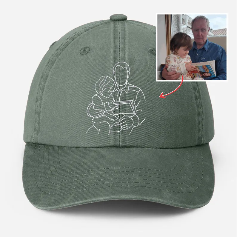 Custom Embroidered Sketch Hat-Personalized Portrait Vintage Baseball Father's Day Cap