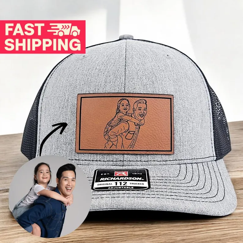 Custom Photo Hats for Dad, Leather Patch Hat, Fathers Day Gift, Dad Gift from Daughter Son
