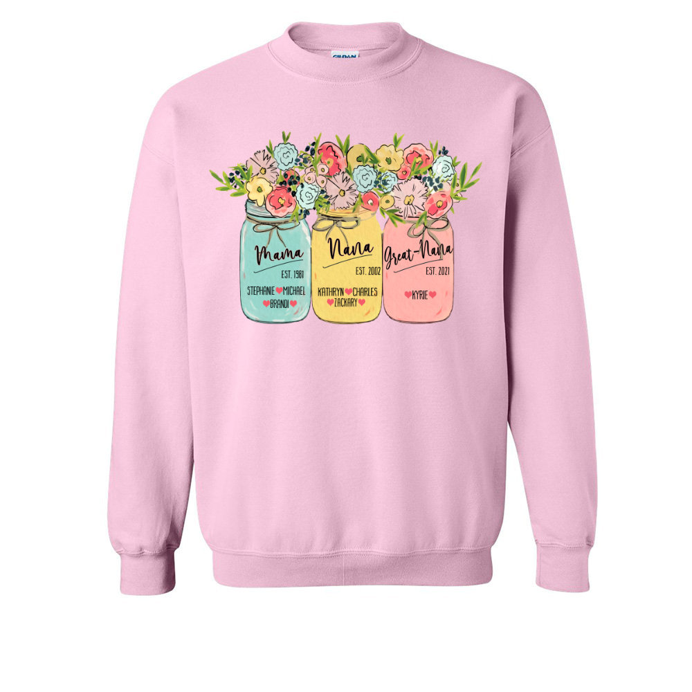 Personalized Mason Jar Art Mama Grandma Sweatshirt