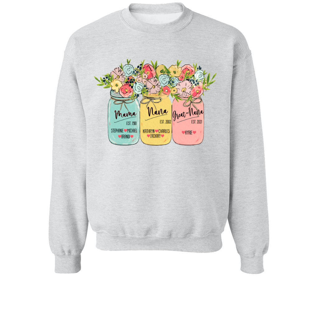 Personalized Mason Jar Art Mama Grandma Sweatshirt