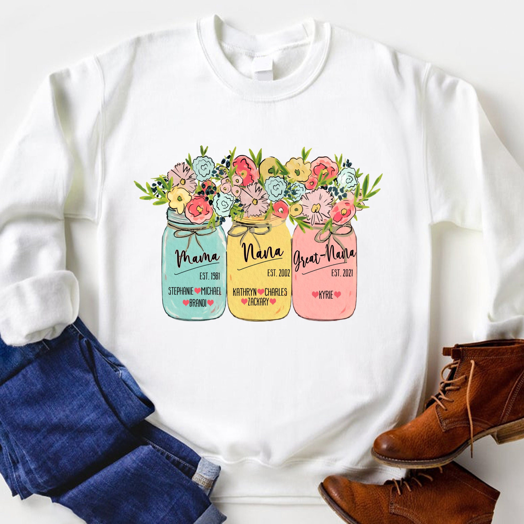 Personalized Mason Jar Art Mama Grandma Sweatshirt