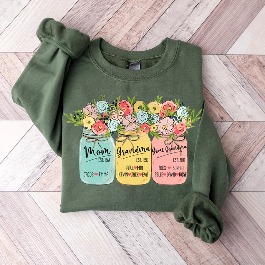 Personalized Mason Jar Art Mama Grandma Sweatshirt